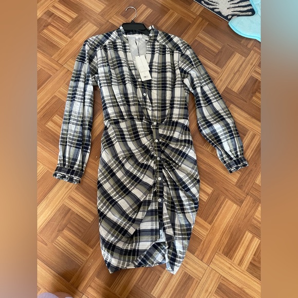 New Veronica Beard Vilette Plaid Button-Front Ruched Mini Dress size 4 - Picture 9 of 11